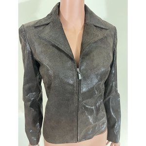 Cortina Genuine Leather Brown Jacket 100% Polyester Leopard Print Lining Size S